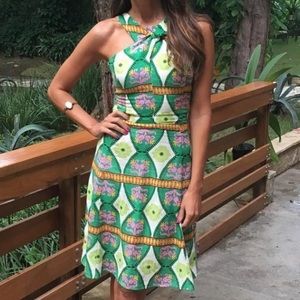 FARM Rio Green and Pink Patterned Mini Dress